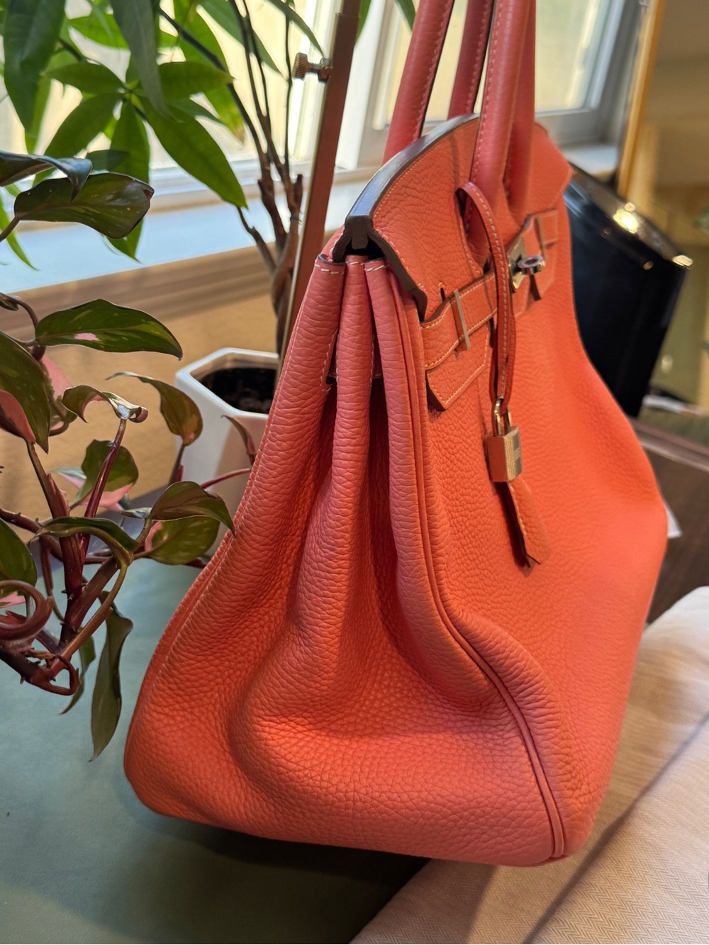Hermes Coral Togo Leather Birkin 35 with Palladium Hardware - Picture 10 of 16